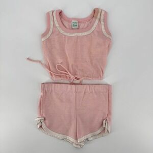 Vintage Camptown Kids Pink 2 Piece Shorts Set Size 4 Retro Athletic Tank Top